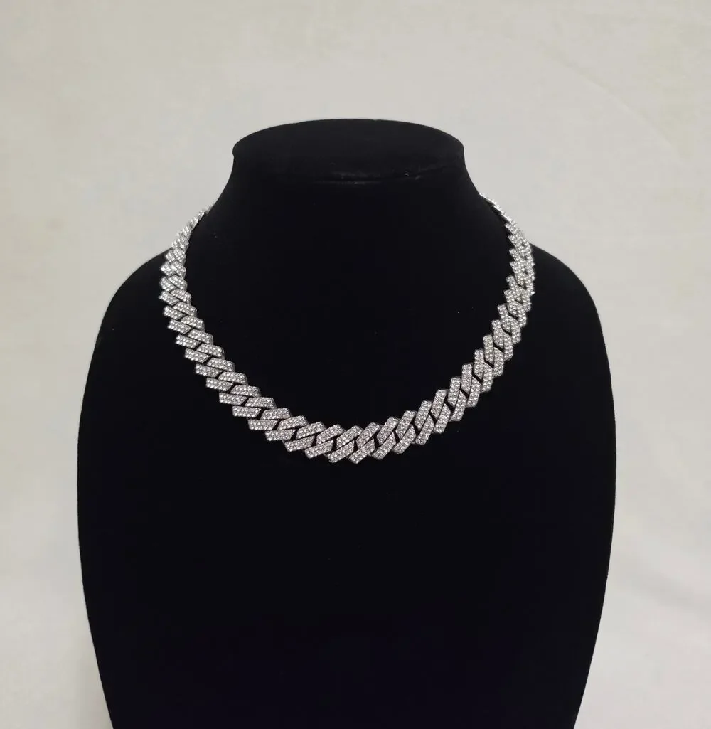 Iced Out Cuban Link Chain Necklace Silver Tone Rhinestone Choker